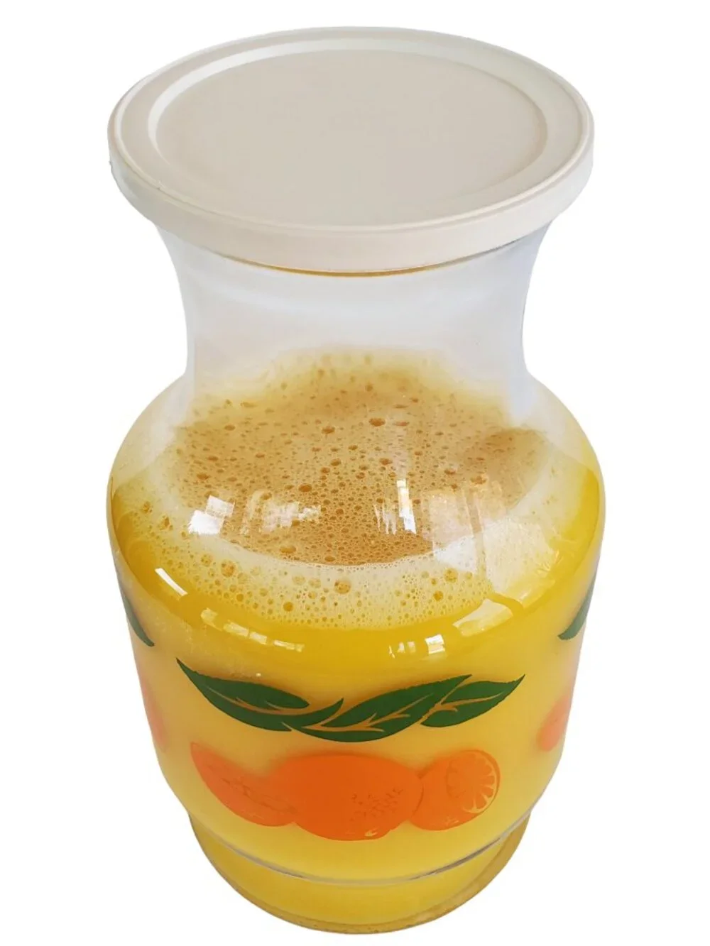 Vintage Anchor Hocking Orange Juice Glass Carafe Decanter Pitcher with Lid 48 oz